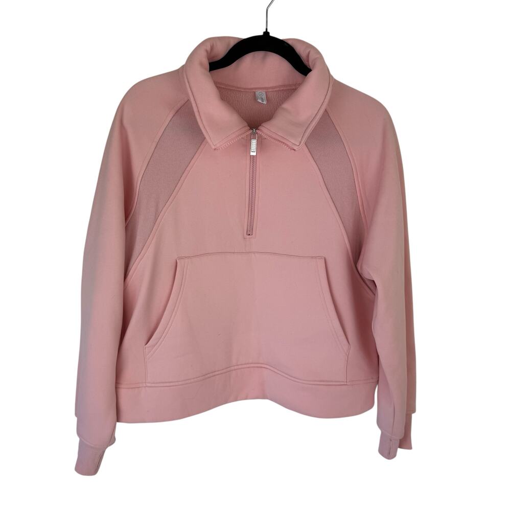 Laslulu 1/2 Zip Cropped Scuba Pullover Sweatshirt Pink Sz Large